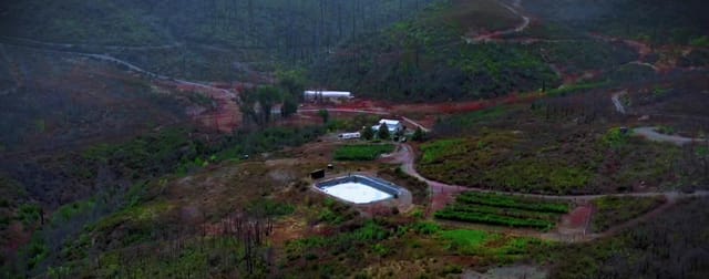 Aerial view of the Elk Creek farm in the hills